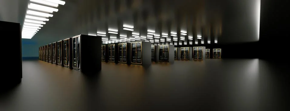 Server room data center. Backup, mining, hosting, mainframe, farm and computer Stock Illustration
