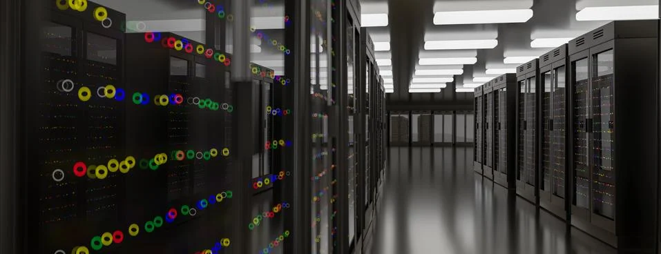 Server room data center. Backup, mining, hosting, mainframe, farm and computer Stock Illustration