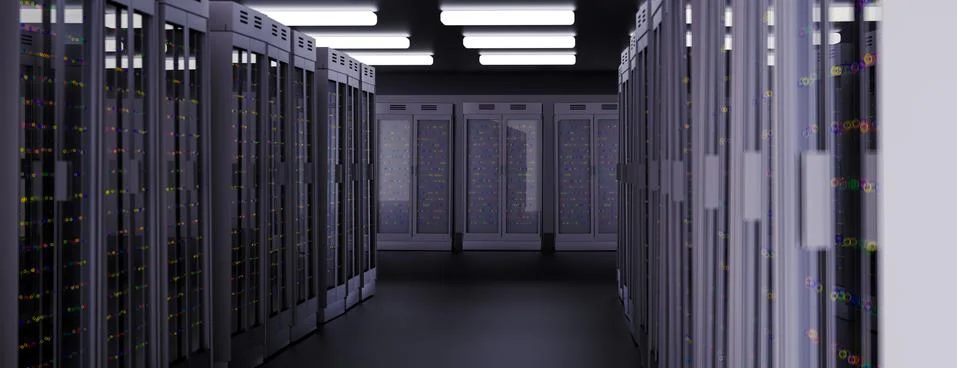 Server room data center. Backup, mining, hosting, mainframe, farm and computer Stock Illustration