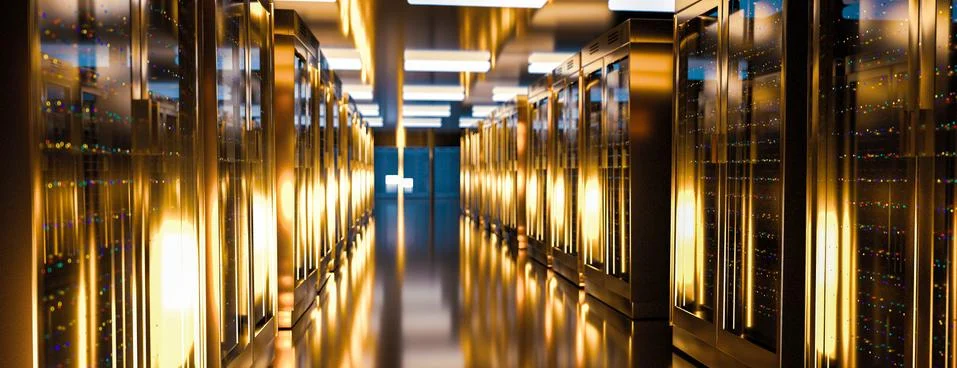 Server room data center. Backup, mining, hosting, mainframe, farm and computer Illustrazione stock