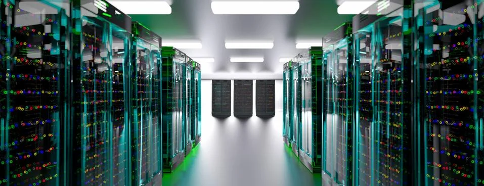 Server room data center. Backup, mining, hosting, mainframe, farm and computer Stock Illustration