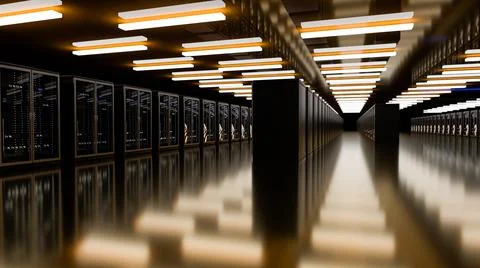 Server room data center. Backup, mining, hosting, mainframe, farm and computer Illustrazione stock
