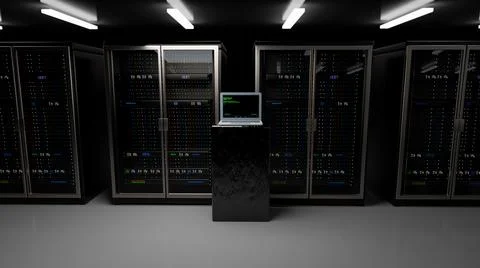 Server room data center. Backup, mining, hosting, mainframe, farm and computer Stock Illustration