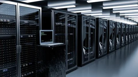 Server room data center. Backup, mining, hosting, mainframe, farm and computer Stock-Illustration