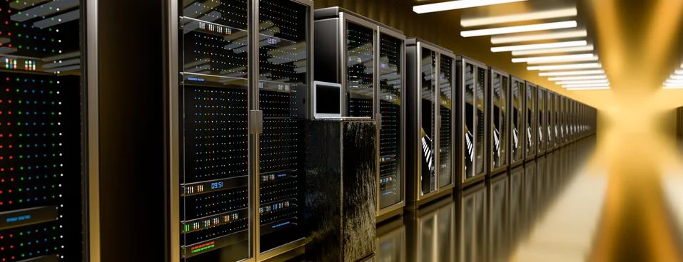 Server room data center. Backup, mining, hosting, mainframe, farm and computer Illustrazione stock