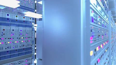 Server room data center. Backup, mining, hosting, mainframe, farm and computer Illustrazione stock
