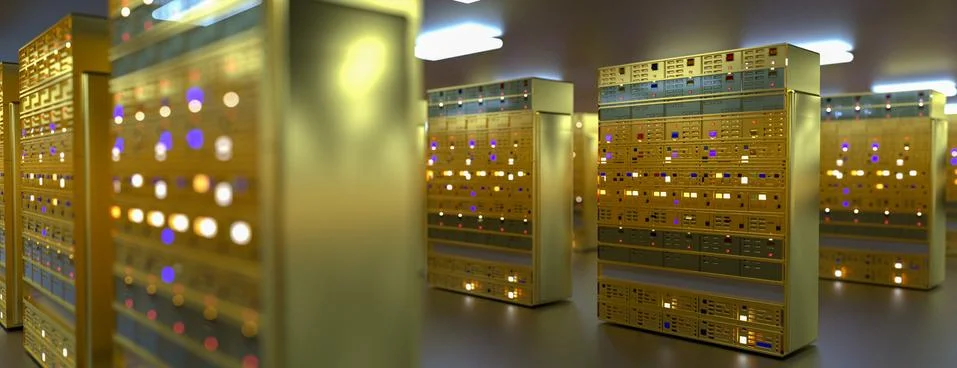 Server room data center. Backup, mining, hosting, mainframe, farm and computer Stock Illustration