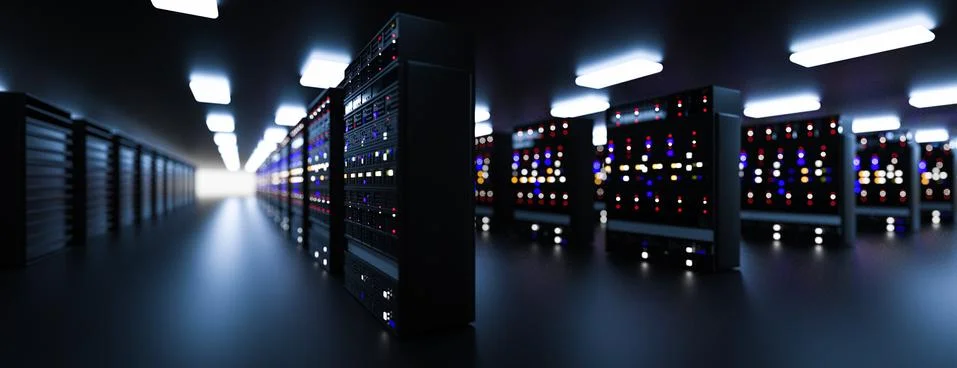 Server room data center. Backup, mining, hosting, mainframe, farm and computer Stock Illustration