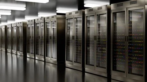 Server room data center. Backup, mining, hosting, mainframe, farm and computer Stock Illustration