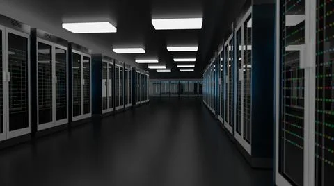 Server room data center. Backup, mining, hosting, mainframe, farm and computer Illustrazione stock