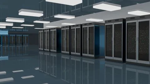 Server room data center. Backup, mining, hosting, mainframe, farm and computer Illustrazione stock