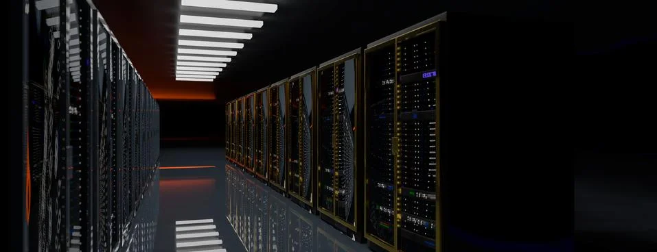 Server room data center. Backup, mining, hosting, mainframe, farm and computer Stock Illustration