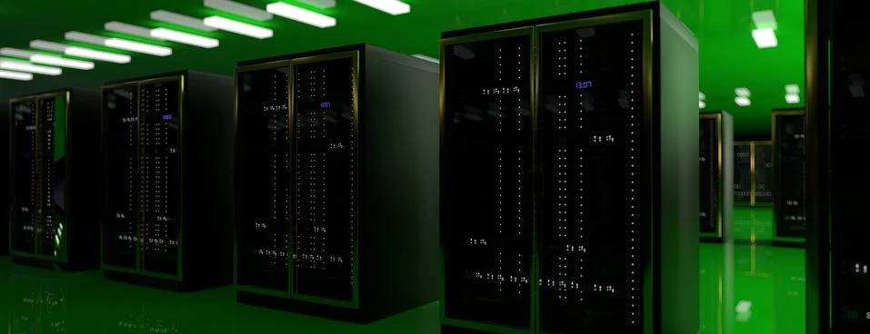 Server room data center. Backup, mining, hosting, mainframe, farm and computer Stock Illustration