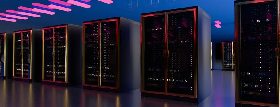 Server room data center. Backup, mining, hosting, mainframe, farm and computer Stock-Illustration