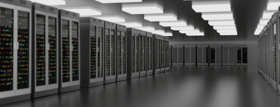 Server room data center. Backup, mining, hosting, mainframe, farm and computer Stock Illustration