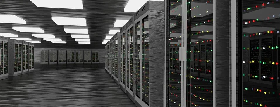 Server room data center. Backup, mining, hosting, mainframe, farm and computer Stock Illustration
