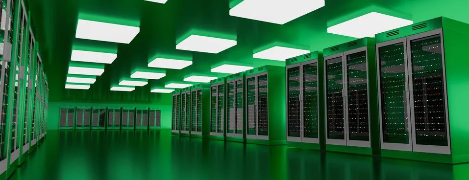 Server room data center. Backup, mining, hosting, mainframe, farm and computer Stock Illustration