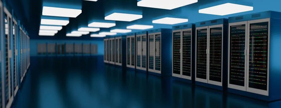 Server room data center. Backup, mining, hosting, mainframe, farm and computer Stock Illustration