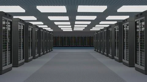 Server room data center. Backup, mining, hosting, mainframe, farm and computer Stock Illustration
