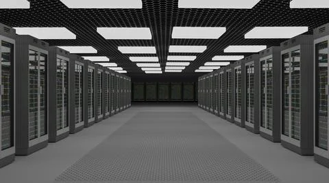 Server room data center. Backup, mining, hosting, mainframe, farm and computer Illustrazione stock