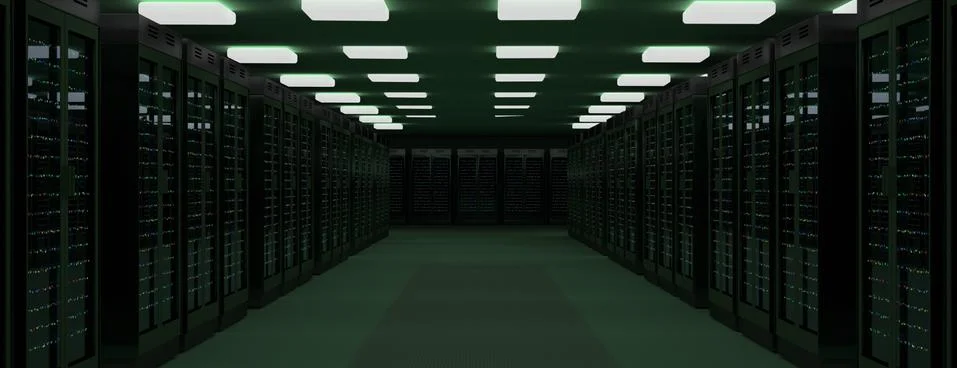 Server room data center. Backup, mining, hosting, mainframe, farm and computer Illustrazione stock