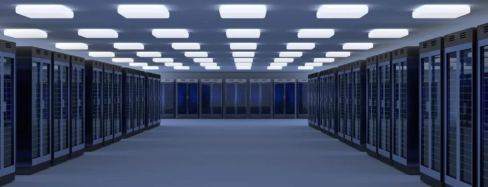 Server room data center. Backup, mining, hosting, mainframe, farm and computer Stock Illustration