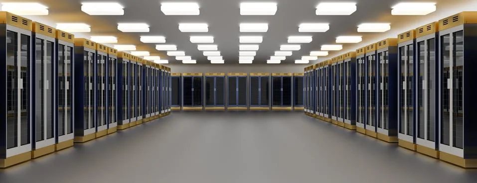 Server room data center. Backup, mining, hosting, mainframe, farm and computer Stock Illustration
