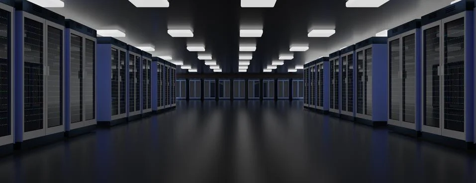 Server room data center. Backup, mining, hosting, mainframe, farm and computer Stock Illustration