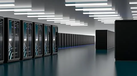 Server room data center. Backup, mining, hosting, mainframe, farm and computer Stock Illustration