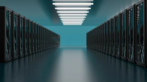 Server room data center. Backup, mining, hosting, mainframe, farm and computer Illustrazione stock