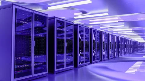 Server room data center. Backup, mining, hosting, mainframe, farm and computer Illustrazione stock