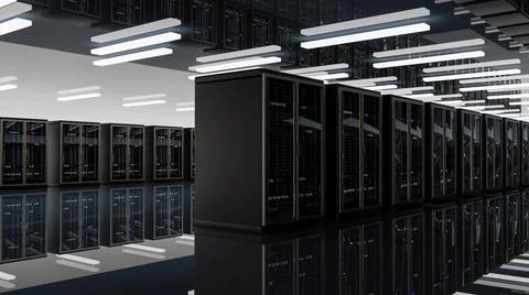 Server room data center. Backup, mining, hosting, mainframe, farm and computer Stock Illustration