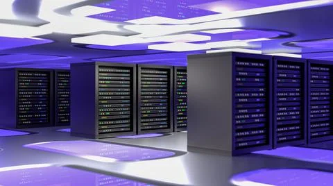 Server room data center. Backup, mining, hosting, mainframe, farm and computer Stock Illustration