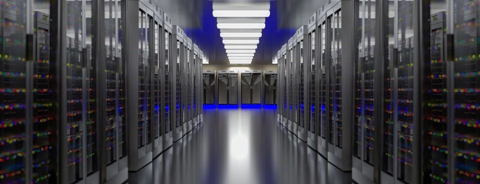 Server room data center. Backup, mining, hosting, mainframe, farm and computer Illustrazione stock