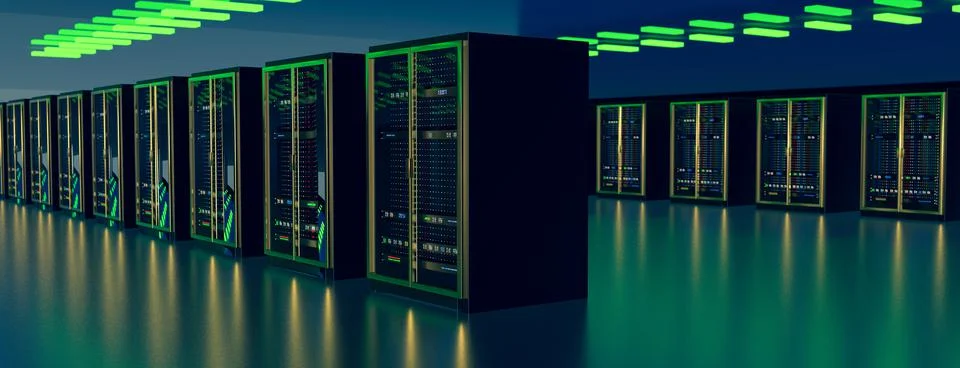 Server room data center. Backup, mining, hosting, mainframe, farm and computer Illustrazione stock