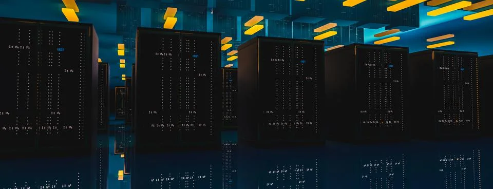 Server room data center. Backup, mining, hosting, mainframe, farm and computer Illustrazione stock