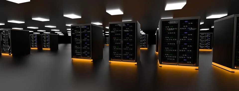 Server room data center. Backup, mining, hosting, mainframe, farm and computer Stock Illustration