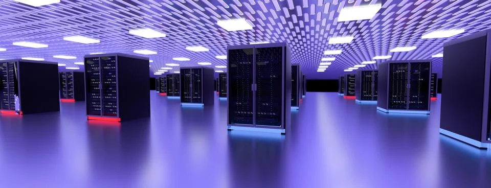 Server room data center. Backup, mining, hosting, mainframe, farm and computer Stock Illustration
