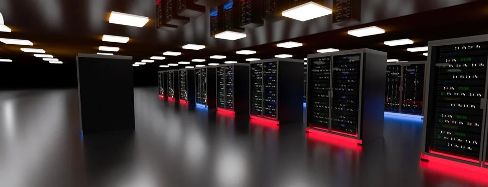 Server room data center. Backup, mining, hosting, mainframe, farm and computer Stock Illustration