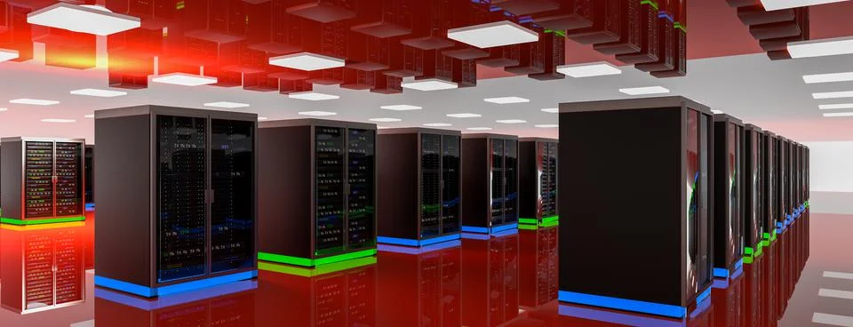 Server room data center. Backup, mining, hosting, mainframe, farm and computer Stock Illustration