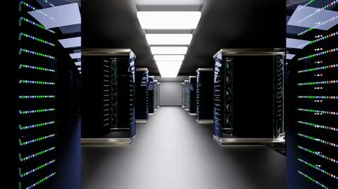 Server room data center. Backup, mining, hosting, mainframe, farm and computer Illustrazione stock