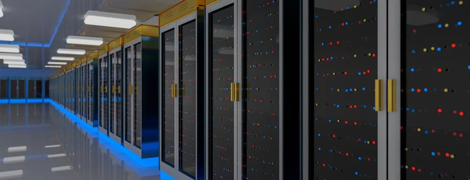 Server room data center. Backup, mining, hosting, mainframe, farm and computer Stock Illustration