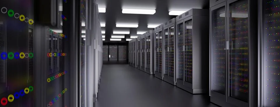 Server room data center. Backup, mining, hosting, mainframe, farm and computer Stock Illustration