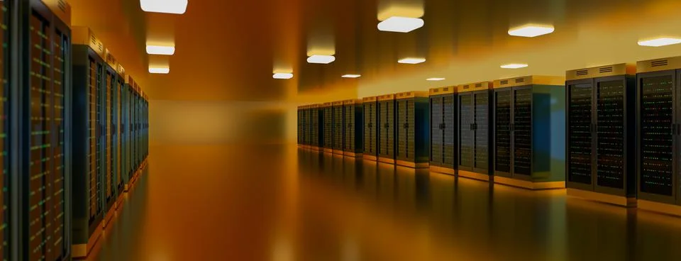 Server room data center. Backup, mining, hosting, mainframe, farm and computer Illustrazione stock
