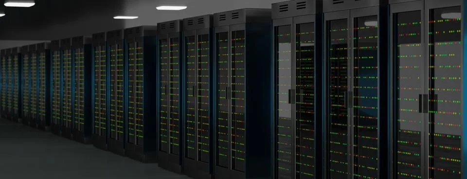 Server room data center. Backup, mining, hosting, mainframe, farm and computer Stock-Illustration
