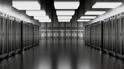 Server room data center. Backup, mining, hosting, mainframe, farm and computer Stock Illustration
