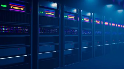 Server room data center. Backup, mining, hosting, mainframe, farm and computer Stock Illustration