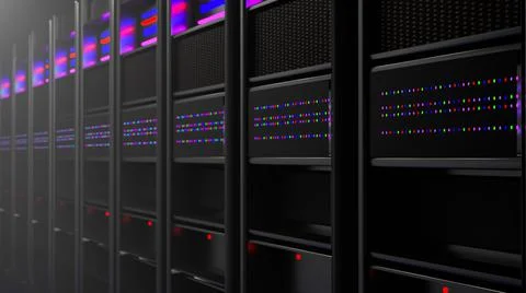 Server room data center. Backup, mining, hosting, mainframe, farm and computer Illustrazione stock