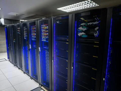 Server room data center. Backup, mining, hosting, mainframe Foto stock