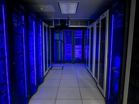 Server room data center. Backup, mining, hosting, mainframe Stock Photos
